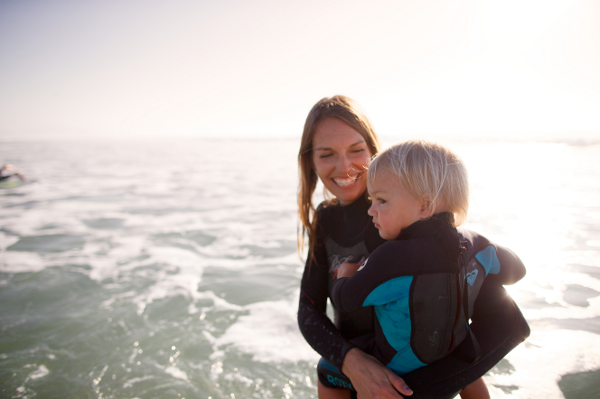 Mother and son at the ocean