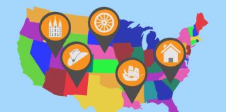Colorful U.S Map Graphic w/ Church Themed Icons | Church History Sites in all 50 States | Third Hour | LDS Church History Sites Map | Church Sites | LDS Historical Sites