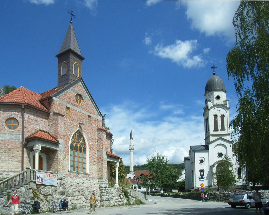 3 different religious denominations on a city corner