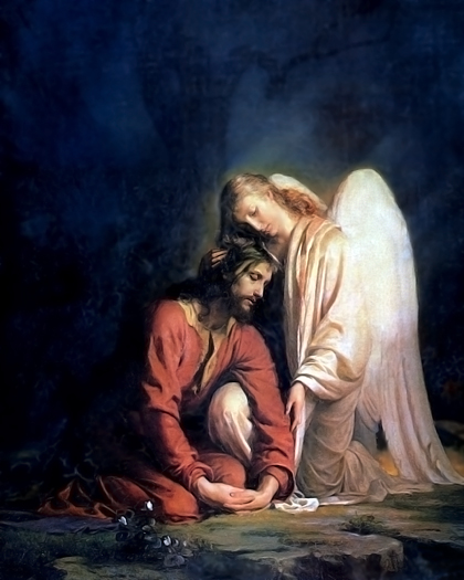 The Savior being comforted by an angel in Gethsemane