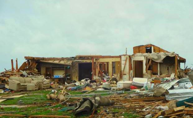 A house hit by a tornado in Oklahoma