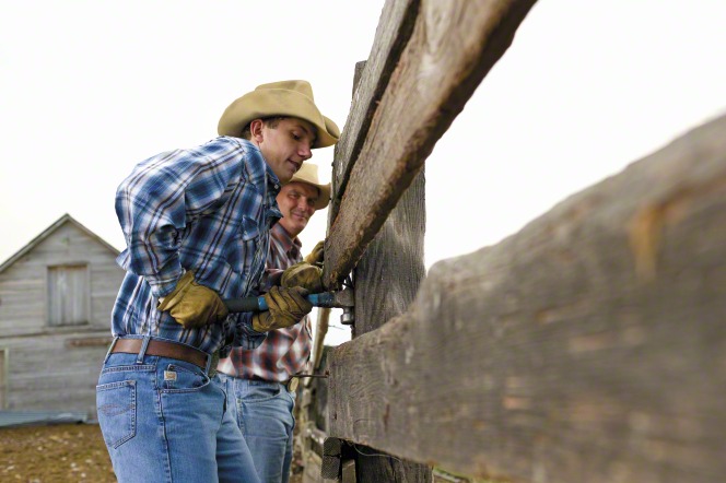 An early returned missionary helping fix a ranch fence