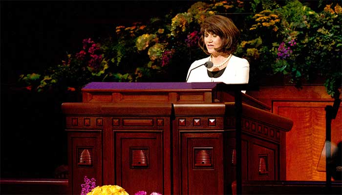 Women praying in General Conference which is an example of Mormon feminism