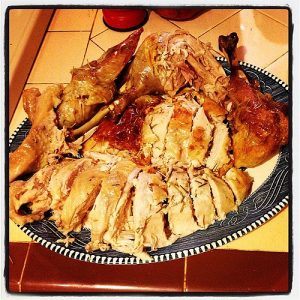 plate of turkey on a table