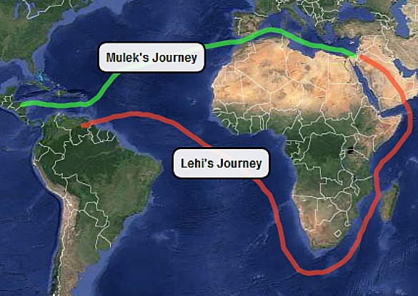 Map of Lehi and Mulek's journey