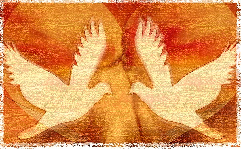 Two doves and symbol of peace