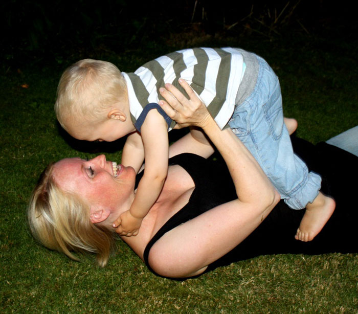 Mormon mother plays with child