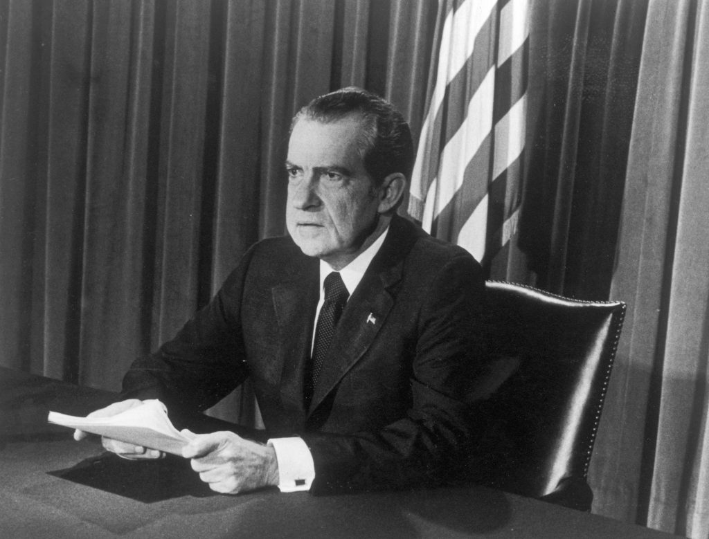 Nixon announcing his resignation