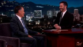 Mitt Romney talks with Jimmy Kimmel
