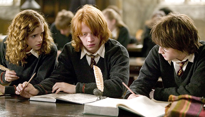 Harry Potter studying with friends