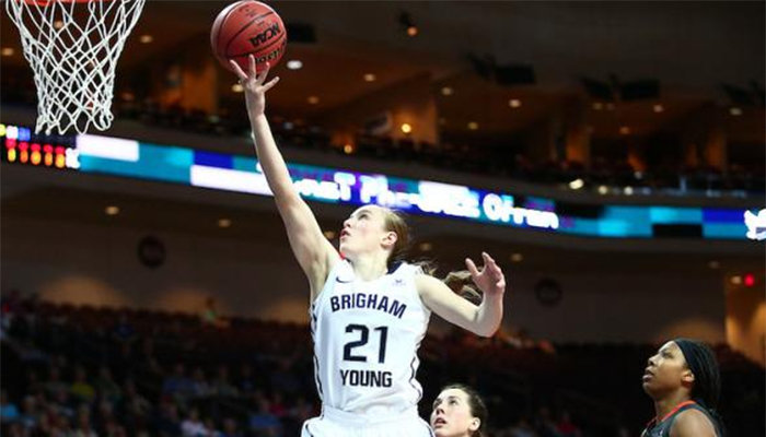 Action Shot Lexi Eaton Rydalch BYU basketball star