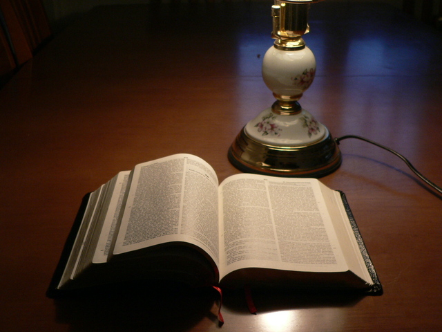 Bible rests on a table