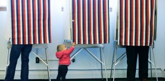 voting LDS Patriotic baby in voting booth