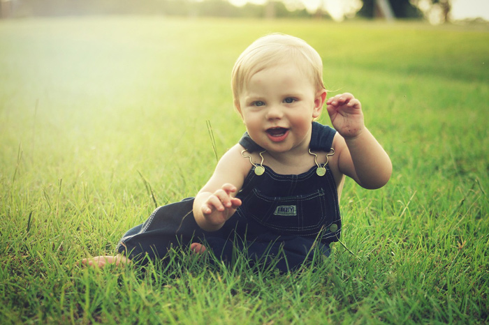 Baby on lawn