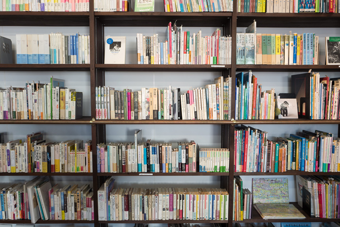 Shelves with books.