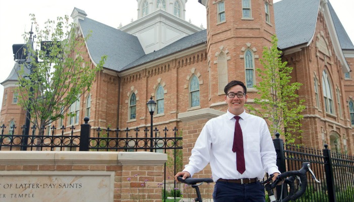 Dalin Earls outside the Provo City Center Temple