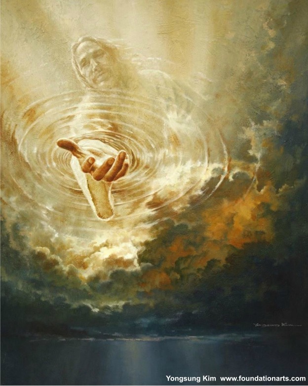 Jesus reaching for the drowning man by Youngung Kim