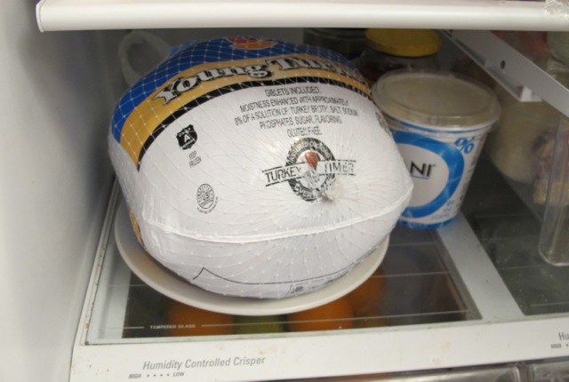 turkey thawing in refrigerator