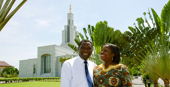 Couple in front of temple