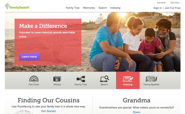 Family Search page