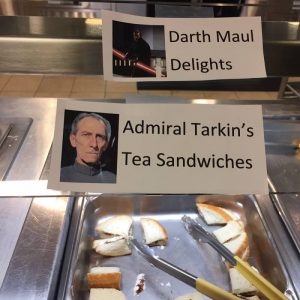 The Church Office Building cafeteria offered "Darth Maul Delights" and "Admiral Tarkin's Tea Sandwiches" on Star Wars Day, Thursday, May 4, 2017.