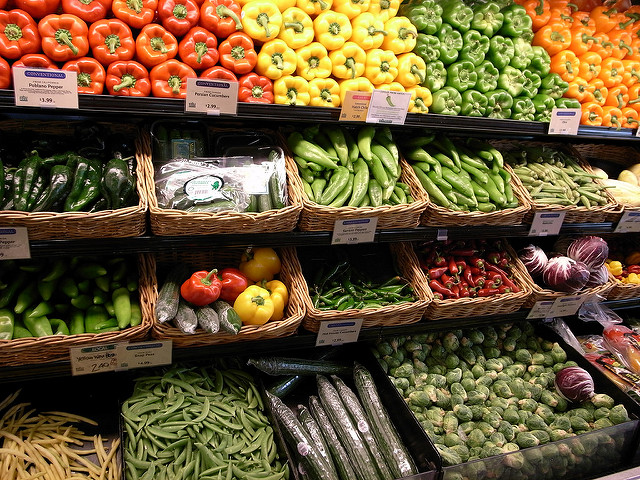 Shelves of Fresh Fruits and Vegetables