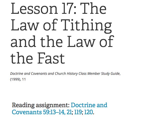 The lesson number, name, and reading assignment from the Doctrine and Covenants and Church History Class Member Study Guide for Gospel Doctrine class.