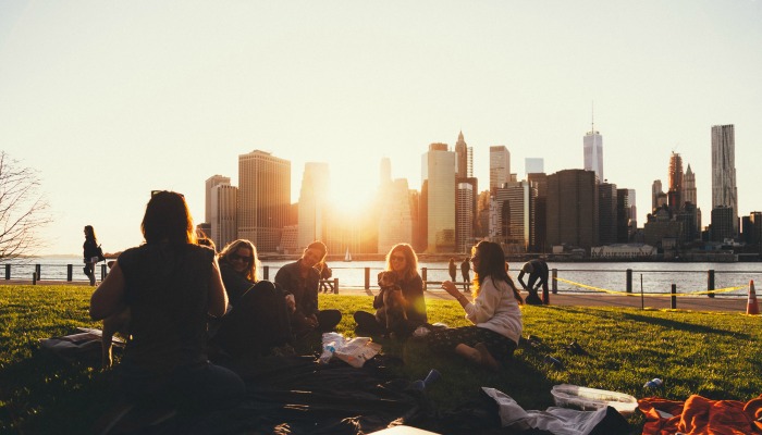 A group of friends has a picnic