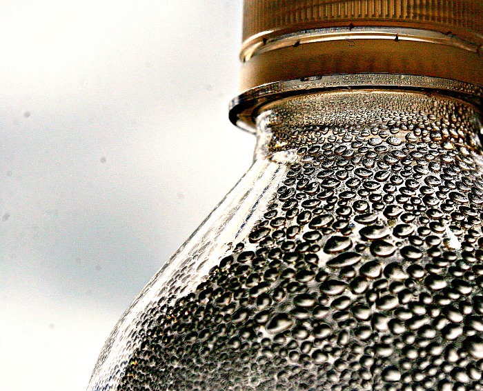 Water Bottle Beaded with Water Droplets