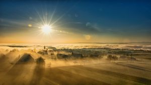 Sunrise on a foggy morning