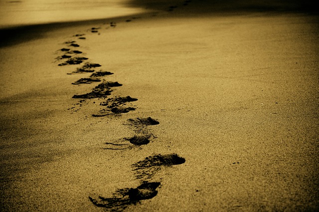 Footsteps along a beach