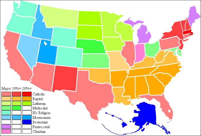 Graphic that depicts the predominant religions in each state