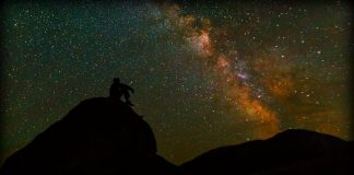 Silhouette of man thinking under stars