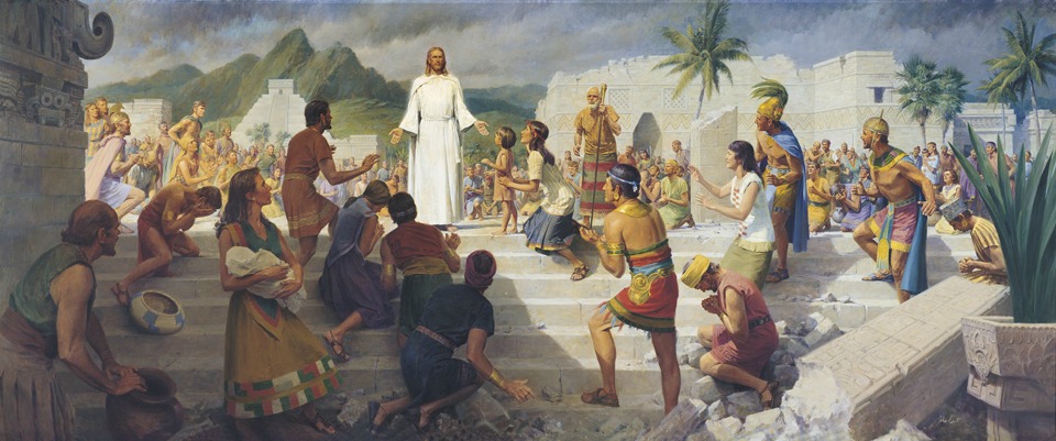 Painting of Christ visiting people on western hemisphere of the world