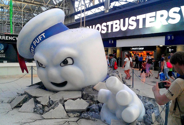 Ghostsbusters and marshmallow man statue