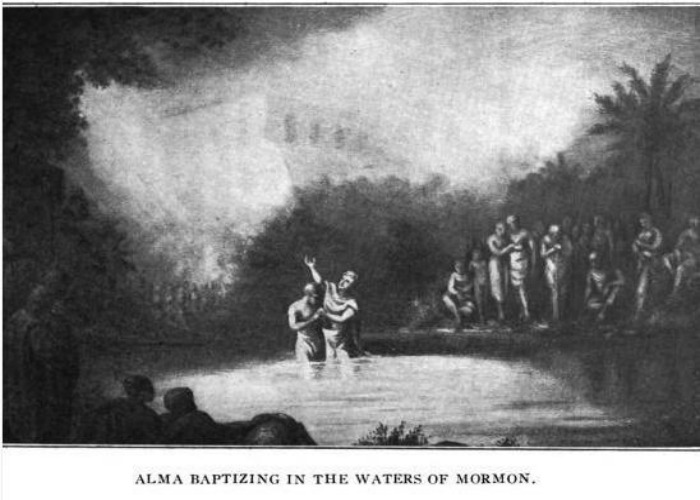 Alma baptizing at the waters of Mormon