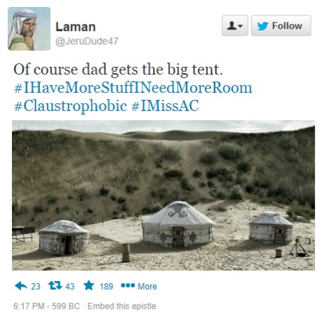 Laman tweets about Lehi's tent