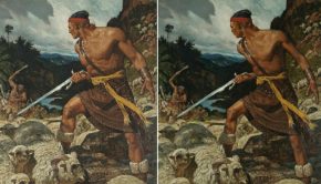 Side by side images of Ammon painting