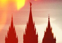 Image of LDS Temple Outline Appearing Red During Sunset | 10 Temple Dresses You Can’t Find at Deseret Book | Third Hour | LDS Temple Dresses | Mormon Temple Dress