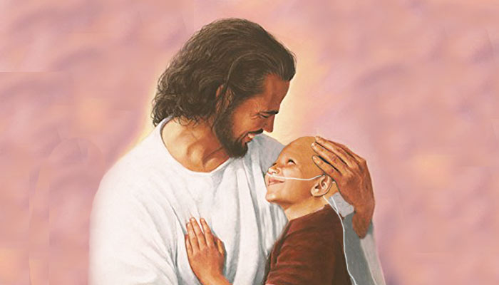 Christ holding cancer patient