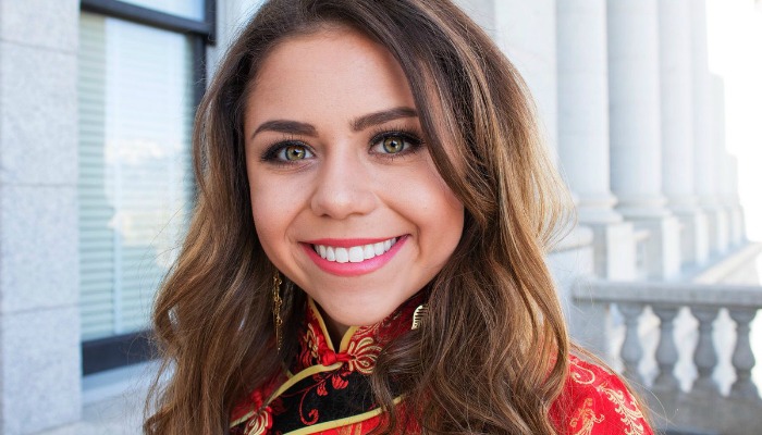 Girl wearing Chinese prom dress