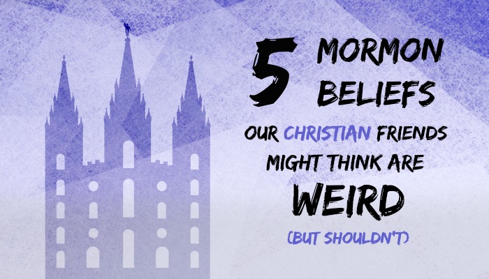 Purple Graphic w/ Salt Lake Temple Outline & Article Title | 5 Mormon Beliefs Our Christian Friends Might Think Are Weird | Third Hour | Crazy Mormon Beliefs | Craziest Mormon Beliefs