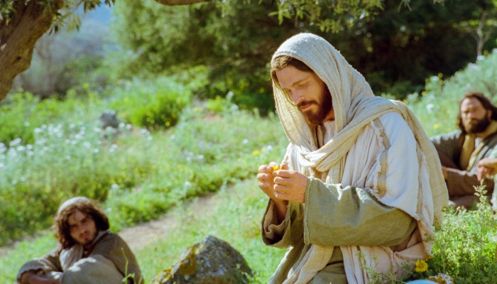 christ holding a flower