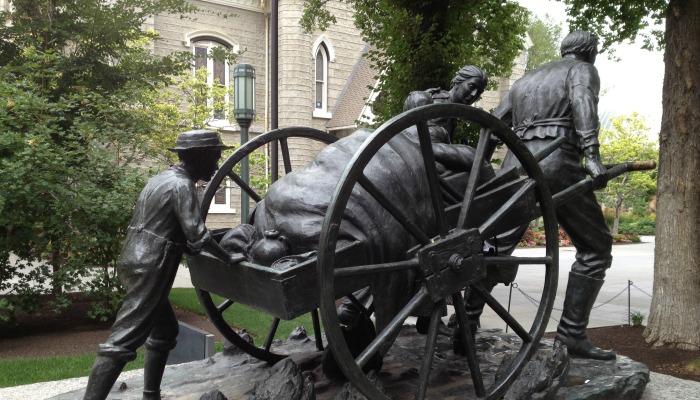 handcart statue, church history site