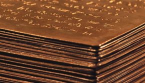 Close up image of golden plates
