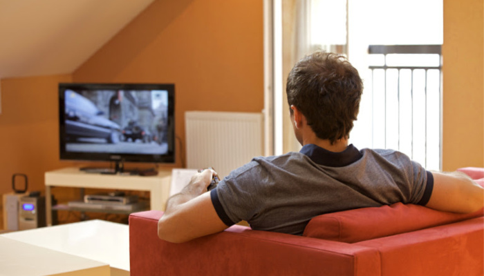 Christ center home Mormon man watching tv