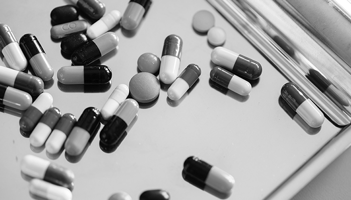 assorted pills B&W