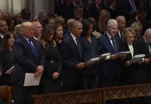 President Donald Trump at former President Bush's funeral.