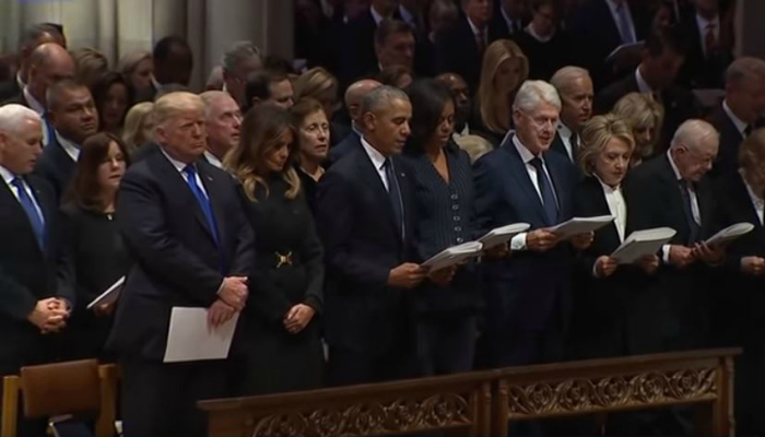 President Donald Trump at former President Bush's funeral.
