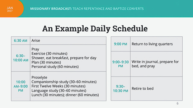 new Mormon missionary daily schedule